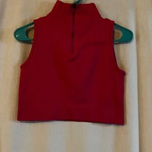 Classic Pink Crop Top with High Collar and Zipper